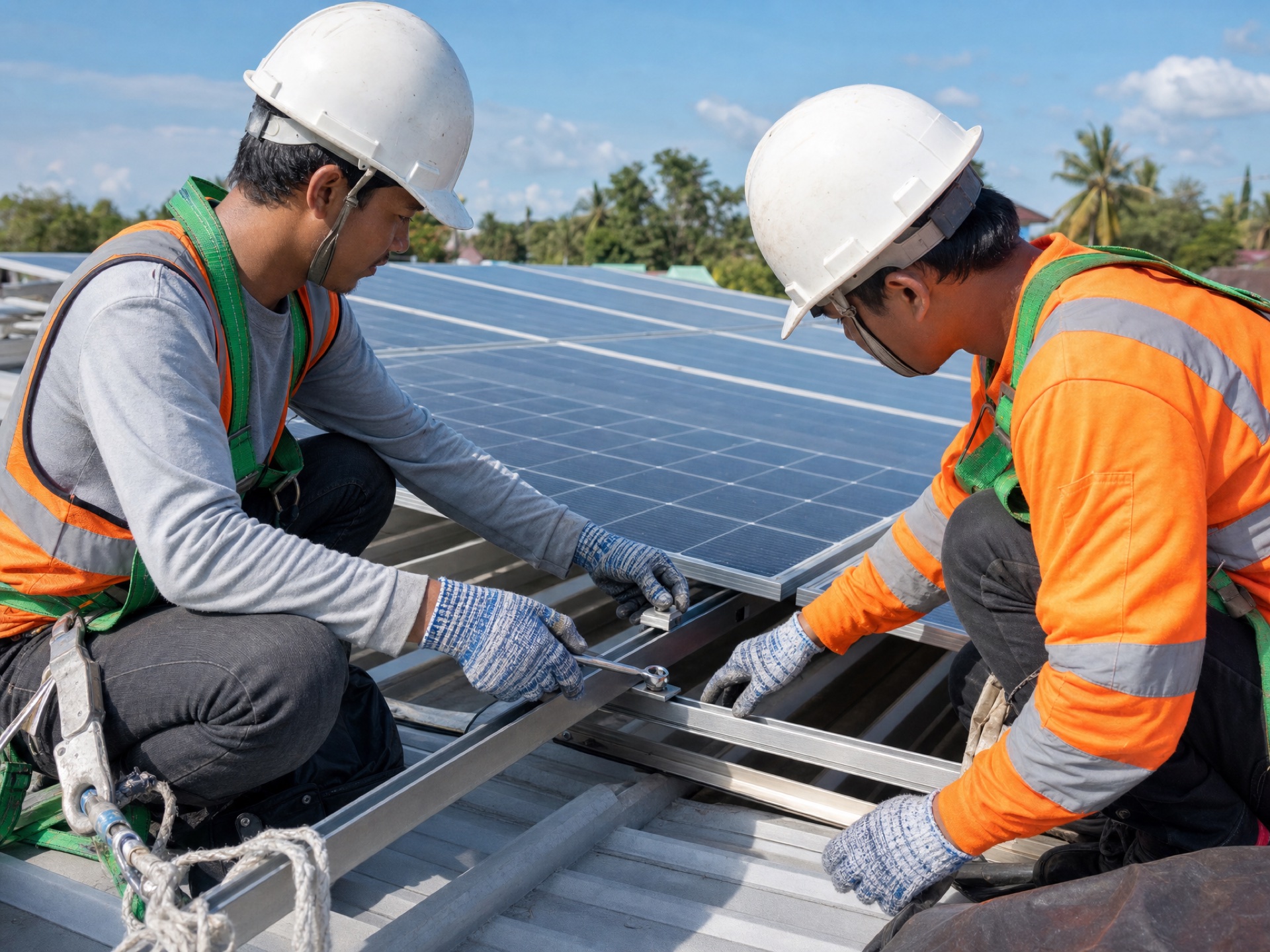 Zinsolar technicians installing a rooftop solar array